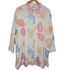 Princess Polly Sea Life Print Colorful Beachy Cotton Button Front Shirt Dress 12